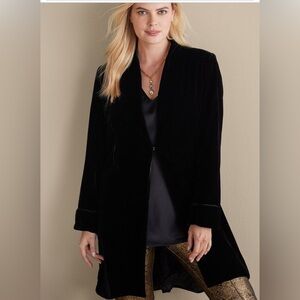 Soft Surroundings Black Velvet Aria Coat. Size PM. NWT.